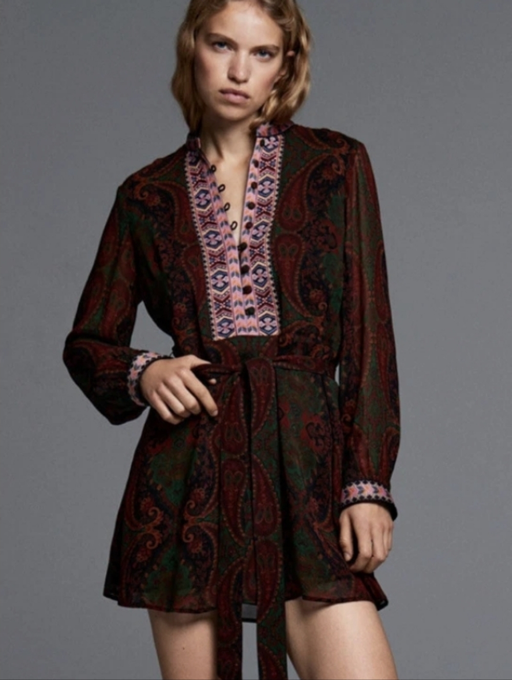 ZARA Jacquard Ribbon Flowy Mini Dress